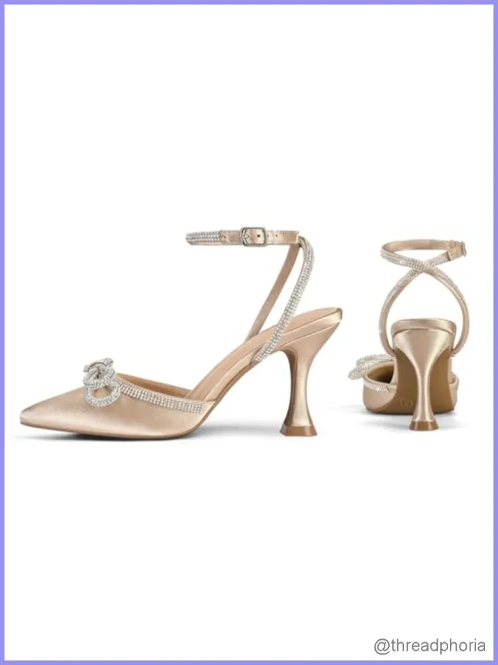 Women Kitten Heel Satin Rhinestone Bow Pumps Adjustable Ankle Strap Dress Shoes